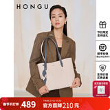 红谷包包女包新款潮流牛皮单肩包手提包通勤大容量托特情人节礼物 灰白