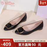 金利来（Goldlion）女鞋浅口一脚蹬尖头平底鞋通勤工作单鞋女-66111005301P-黑色-37