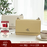Calvin Klein【新年礼物】通勤单肩包荔枝纹包包金属搭扣链条翻盖CK女包斜挎包 GTR-牛乳白 OS