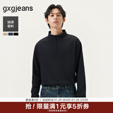 gxgjeans男装 多色基础打底宽松半开襟长袖T恤男士 25年秋新品 黑色0 M (170)