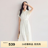 伊芙丽（eifini）蒋欣代言醋酸腰带收腰蛋糕A摆通勤衬衫式连衣裙女2026新款 米白 M 105-115斤