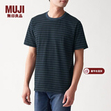 MUJI MUJI 男式 印度棉天竺编织 条纹短袖T恤 黑色X横条 L