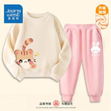 真维斯（Jeanswest）儿童套装秋冬新款中大童加绒保暖长裤男女童圆领卫衣加厚两件套潮 【加绒套装】杏粉色（星猫白兔） 150