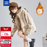 唐狮（TonLion）2025针织外套女休闲卫衣开衫连帽上衣 加绒款/浅卡其 L