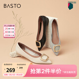 百思图秋商场同款百搭通勤方扣尖头低跟晚晚风女单鞋RGR36AQ5 黑色 37