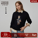 Teenie Weenie小熊秋季简约圆领套头卫衣学院风短款上衣休闲时尚女 黑色 S (160) 【尺码偏大，建议拍小一码】