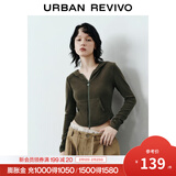 UR2026春季新款女时尚连帽爱心蝴蝶结拉链修身外套UYB150001 咖棕 S