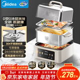 美的（Midea）电蒸锅电煮锅电火锅多功能家用蒸包子电热锅24小时预约12.5L双层304不锈钢多用途锅MZ-ZGC262388
