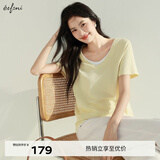 伊芙丽（eifini）伊芙丽假两件V领时尚百搭轻薄棉感基础短袖T恤女2025夏装新款 黄色 M 105-115斤