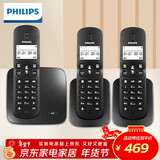 飞利浦（PHILIPS）无绳电话机 无线座机 子母机 办公家用 屏幕白色背光 持久待机 DCTG186（1+2）黑色