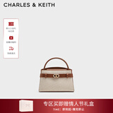 CHARLES&KEITH鳄鱼纹凯莉包手提斜挎婚包包女包生日情人节礼物CK2-50270880-1 CK2-50270880-2灰褐色/米色（新色） S