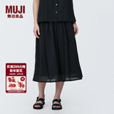 MUJI女式强捻抽褶裙长半身裙纱裙薄荷曼波风纯棉全棉裙子女装半裙 黑色 L 165/70A