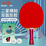 双鱼（DOUBLE FISH）单拍横拍入门级学生专用双面反胶成品乒乓球拍【2A+C 附2球】