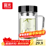 富光双层玻璃杯商务泡茶杯子 大容量男女耐热办公水杯带把黑色320ml