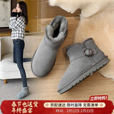 ZHR则则雪地靴女反绒牛皮保暖女靴明星达人爱穿缝制百搭短靴耐穿加绒棉鞋 浅灰色（P29-搭扣款） 35