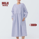 MUJI MUJI 女式 棉平纹 衬衫连衣裙 女装裙子春季内搭可叠穿纯棉全棉 蓝色格纹 S (155/80A)
