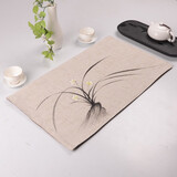 裕凡 手绘茶席茶垫茶旗茶台布艺棉麻隔热餐垫 桌旗中式现代简约茶具配件 日式干泡壶垫杯托壶托防烫垫盘 兰款二（不含茶具茶盘）30*50cm