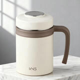 ZENGKA高档陶瓷内胆保温杯带手柄男女士办公室商务咖啡杯泡茶养生骨瓷杯 米白色420ml带陶瓷茶隔