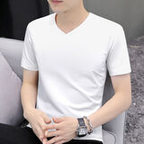 苏愚纯棉短袖t恤男士夏季薄款冰丝v领打底衫莫代尔纯色半袖体恤上衣潮 白色V领短袖 L[建议105-120斤]