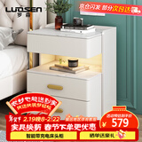 罗森（LUOSEN）岩板床头柜简约卧室三层床头置物架收纳柜 米白