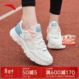 安踏漫步运动鞋女鞋女士春季款皮网拼接透气轻便软底跑步鞋子女 (网面)白粉/蟹壳-1 40