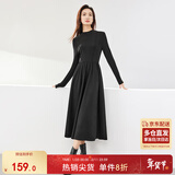 尚都比拉秋冬复古气质女神范打底针织连衣裙中长款显瘦a字裙 黑色 XL 