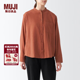 MUJI 女式 法兰绒 立领衬衫长袖格子上衣秋季白衬衣纯棉全棉 BCB41C2A 深橙色 M