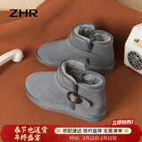 ZHR则则冬季雪地靴女短筒网红平底短靴女百搭靴子不易滑加绒加厚保暖棉鞋 浅灰色 37