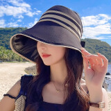 TSFUL黑胶防晒帽女士遮阳帽夏季户外遮脸防紫外线空顶太阳帽大帽檐帽子 黑胶空顶防晒帽【黑色】 帽围【58-62cm】