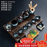 正扬窑变茶具套装功夫家用流釉天目釉茶杯茶壶茶盘陶瓷钧窑沙金泡茶器 小兰香(黑檀色)茶具套装-沙金/美人壶