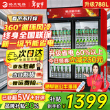 格点大容量饮料柜商用冰柜直冷藏展示柜酒水柜纯风冷无霜保鲜柜超市玻璃门冰箱立式啤酒柜 双门下机组风冷 360°循环速冷款