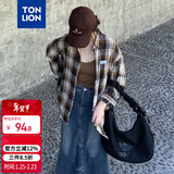 唐狮（TonLion）2024格子衬衫女宽松长袖休闲衬衣百搭通勤上衣 棕色 S