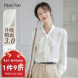 FitonTon长袖衬衫女春秋款蝴蝶结系带设计感职业气质衬衣缎面上衣 白色 XL