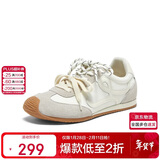 百思图【张予曦同款】小彩糖内增高德训鞋歪头休闲阿甘鞋女 米白色 37