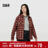 森马（Semir）长袖衬衫女春季中长款oversize翻领落肩格纹女生衬衣101125105007