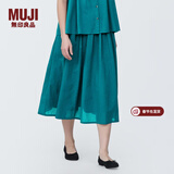 MUJI女式强捻抽褶裙长半身裙纱裙薄荷曼波风纯棉全棉裙子女装半裙 绿色 L 165/70A