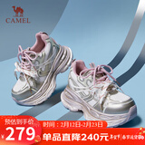 骆驼（CAMEL）银月户外老爹鞋厚底休闲鞋 L24A283742G 米/金/粉(女款内增高) 38