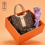 游子吟生日礼物送妈妈包子母包女手提包印花女包单肩斜挎包情人节送老婆 BE包-金色【无礼盒 有花朵】