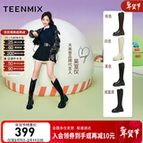 天美意吴宣仪同款高直筒显瘦加绒女靴百搭女骑士靴新款 黑色 37