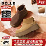 百丽（Belle）复古绒面勃肯鞋女冬季新款商场同款厚底加绒休闲短靴E6F1DDD5 棕色-薄绒 36 (230mm)