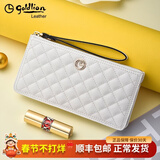 金利来（Goldlion）钱包女2025新款长款真皮手机包时尚菱格手包女士拉链大容量手拿包 白色【官方授权-假一罚十】