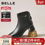 百丽（Belle）气质羊皮时装靴女冬季新款商场同款高跟通勤优雅短靴3LI44DD5 黑色-单里 38 (240mm)