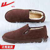 回力男鞋棉鞋男情侣一脚蹬加绒保暖豆豆鞋冬季老北京布鞋靴雪地休闲鞋 棕色 37