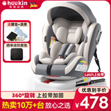 Heekin德国 儿童安全座椅汽车用0-4-12岁婴儿宝宝360度旋转ISOFIX硬接口 尊享灰(遮阳棚+上拉带+侧保护)