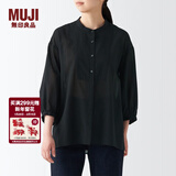 MUJI MUJI 女式 水洗 棉强捻 七分袖罩衫 BCA36A2S 黑色 XS-S