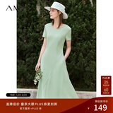AMII女装2025法式复古a字连衣裙女夏季新款赫本风显瘦圆领 薄荷绿 （建议拍大一码） S 155/80A
