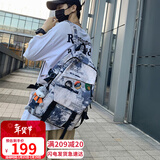 viney书包男女ins初中高中大学生简约背包潮流大容量双肩包蓝色