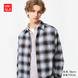 优衣库男女装法兰绒格子衬衫长袖衬衣薄外套481224 480767 480767/61水蓝色 XL
