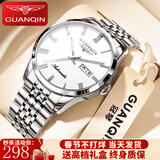 冠琴（GUANQIN）男士手表瑞士品质耐磨防水夜光全自动机械表双日历手表男机械表 商务本白（明星推荐）