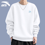 安踏卫衣男2026春秋季款纯色棉质亲肤加绒宽松运动长袖T恤套头衫外套 【常规款】8712-9雪花白 L (175) 适合120-140斤